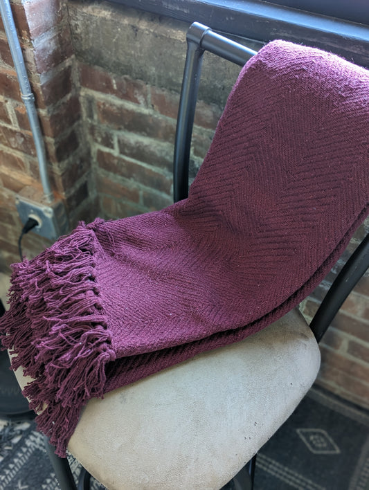 Handwoven Natural Cotton Throw Blanket- Solid Burgundy