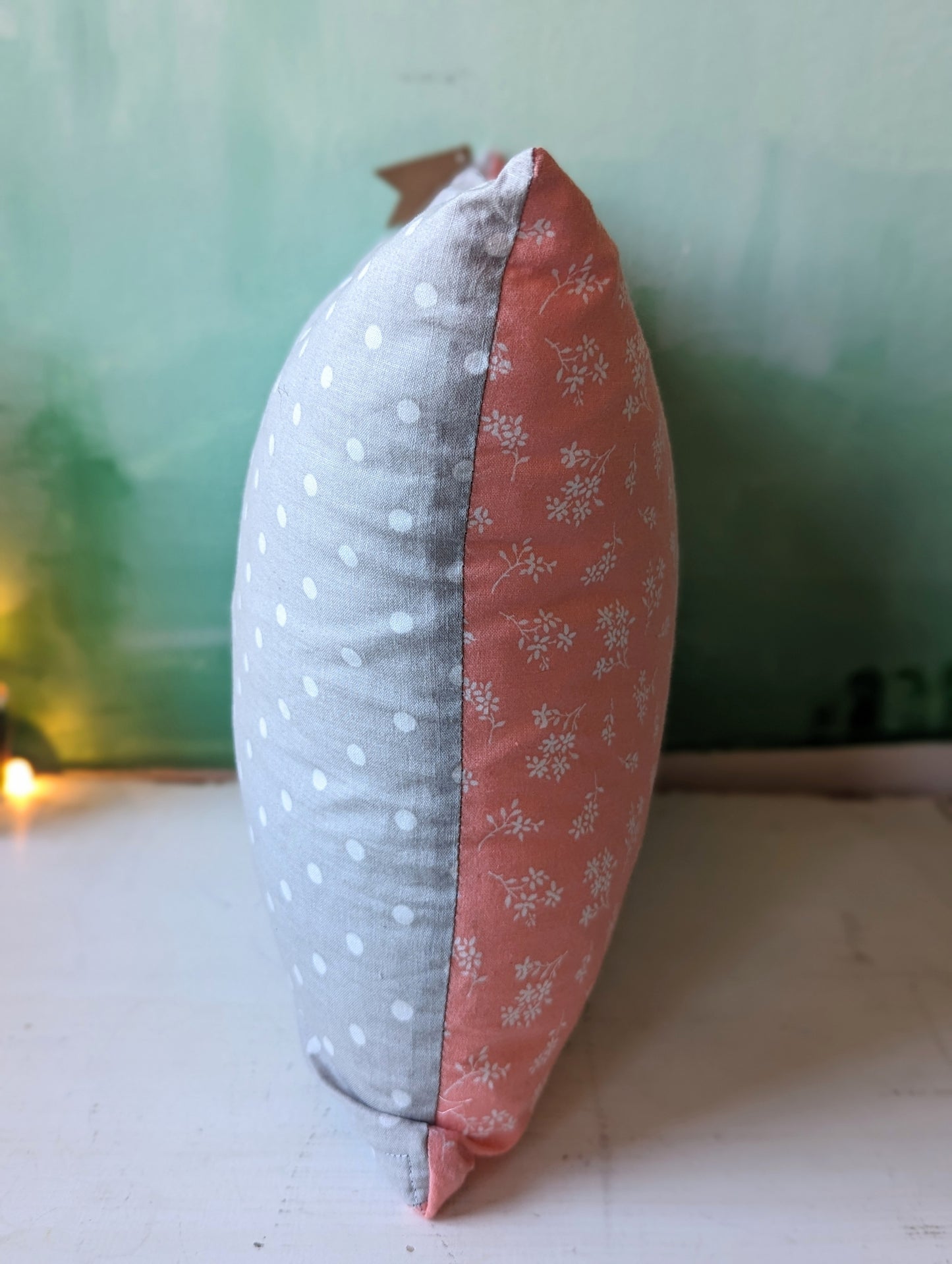 Reversible Peach and Grey Throw Pillow