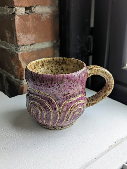 handmade purple patterned coffee mug