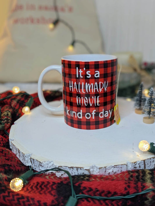red and black plaid hallmark movie coffee mug